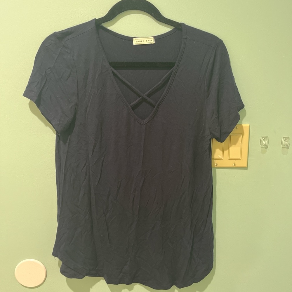 Emory Park Navy V-Neck Short Sleeve Top